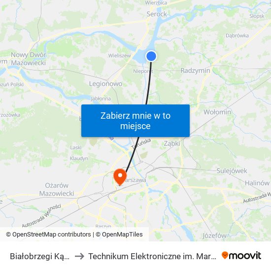 Białobrzegi Kąpielowa 01 to Technikum Elektroniczne im. Marcina Kasprzaka nr 36 map