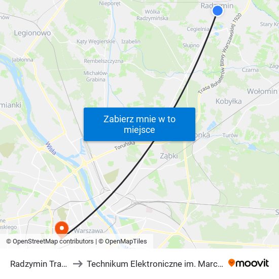 Radzymin Traugutta 02 to Technikum Elektroniczne im. Marcina Kasprzaka nr 36 map