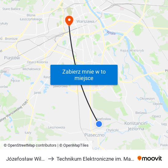 Józefosław Wilanowska 01 to Technikum Elektroniczne im. Marcina Kasprzaka nr 36 map