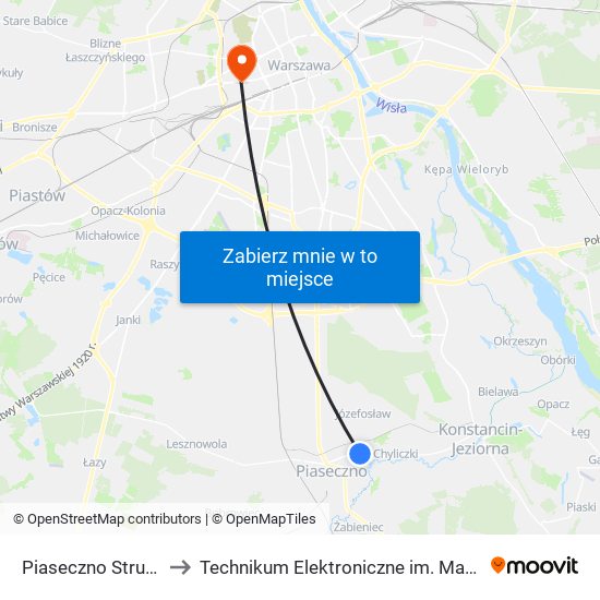 Piaseczno Strumykowa 01 to Technikum Elektroniczne im. Marcina Kasprzaka nr 36 map