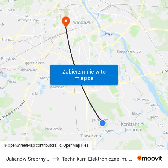 Julianów Srebrnych Świerków 02 to Technikum Elektroniczne im. Marcina Kasprzaka nr 36 map