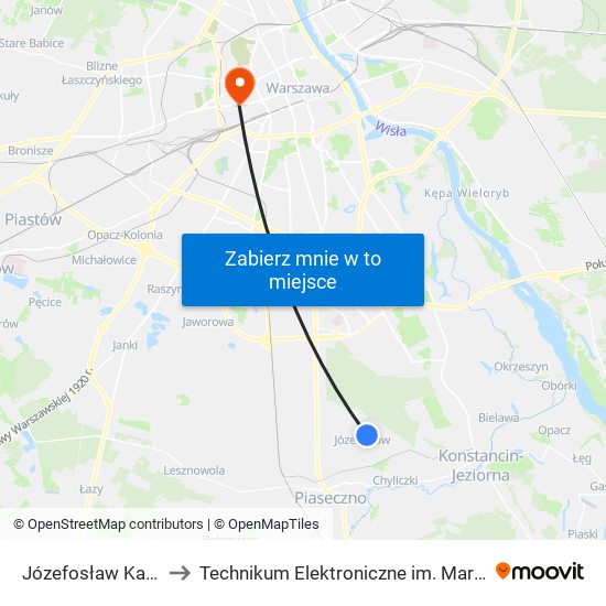 Józefosław Kameralna 02 to Technikum Elektroniczne im. Marcina Kasprzaka nr 36 map