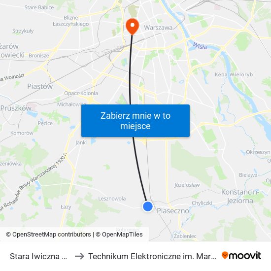 Stara Iwiczna Kielecka 02 to Technikum Elektroniczne im. Marcina Kasprzaka nr 36 map