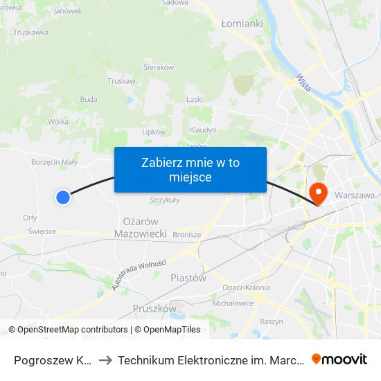 Pogroszew Kolonia 02 to Technikum Elektroniczne im. Marcina Kasprzaka nr 36 map