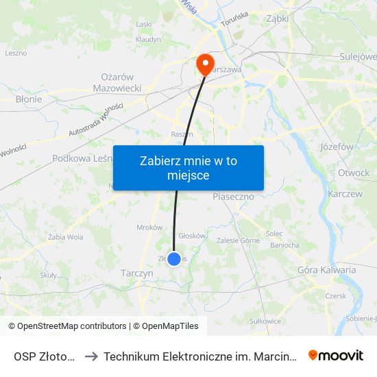 OSP Złotokłos 02 to Technikum Elektroniczne im. Marcina Kasprzaka nr 36 map