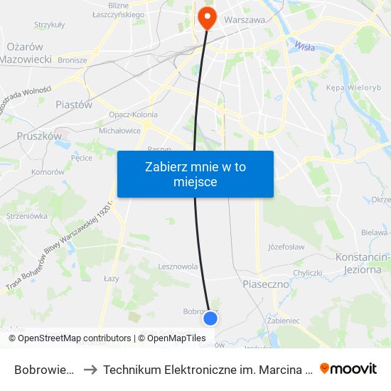 Bobrowiecka 01 to Technikum Elektroniczne im. Marcina Kasprzaka nr 36 map