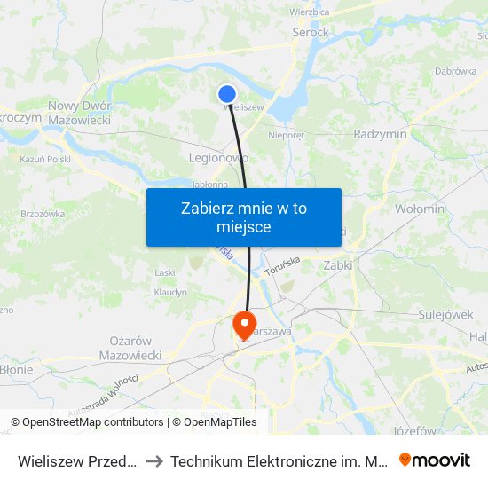 Wieliszew Przedpełskiego 02 to Technikum Elektroniczne im. Marcina Kasprzaka nr 36 map