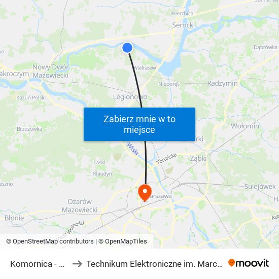 Komornica - Szkoła 01 to Technikum Elektroniczne im. Marcina Kasprzaka nr 36 map