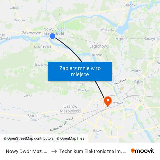 Nowy Dwór Maz. Urząd Miasta 01 to Technikum Elektroniczne im. Marcina Kasprzaka nr 36 map