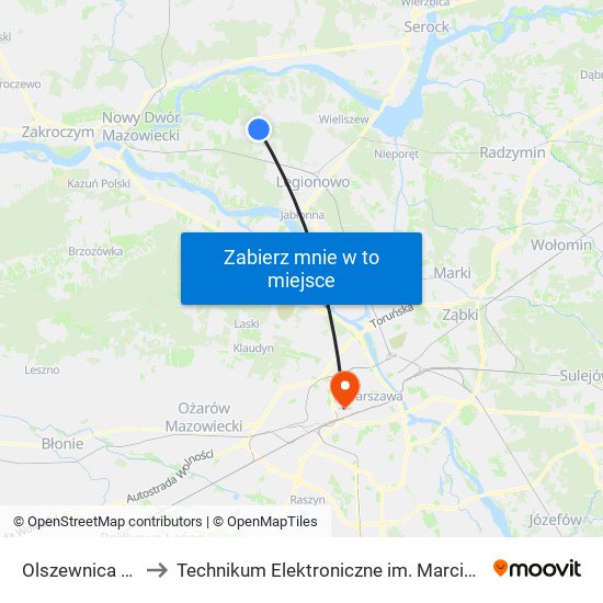 Olszewnica Stara 01 to Technikum Elektroniczne im. Marcina Kasprzaka nr 36 map
