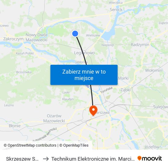 Skrzeszew Szkolna 02 to Technikum Elektroniczne im. Marcina Kasprzaka nr 36 map