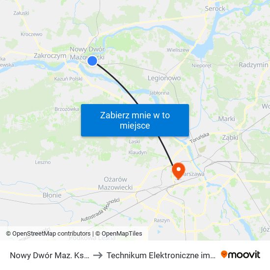 Nowy Dwór Maz. Księcia Ziemowita 02 to Technikum Elektroniczne im. Marcina Kasprzaka nr 36 map