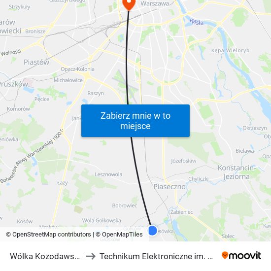 Wólka Kozodawska Cmentarz 02 to Technikum Elektroniczne im. Marcina Kasprzaka nr 36 map