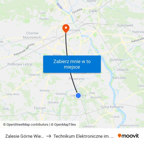 Zalesie Górne Wiekowej Sosny 01 to Technikum Elektroniczne im. Marcina Kasprzaka nr 36 map