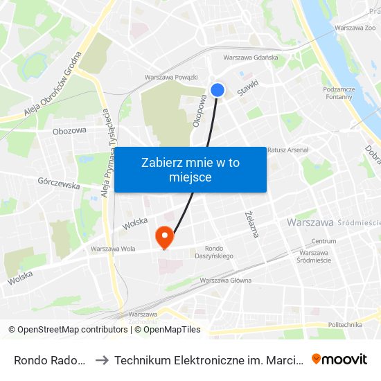 Rondo Radosława 01 to Technikum Elektroniczne im. Marcina Kasprzaka nr 36 map