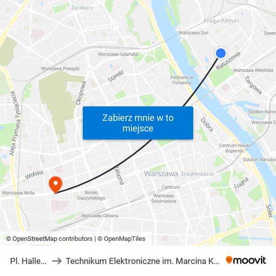 Pl. Hallera 01 to Technikum Elektroniczne im. Marcina Kasprzaka nr 36 map