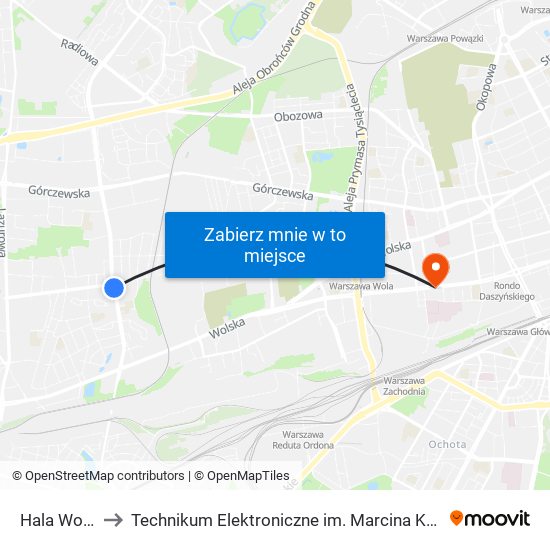 Hala Wola 06 to Technikum Elektroniczne im. Marcina Kasprzaka nr 36 map