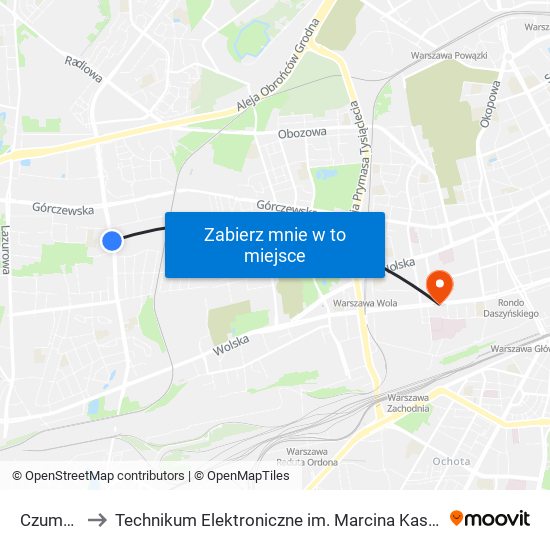 Czumy 05 to Technikum Elektroniczne im. Marcina Kasprzaka nr 36 map