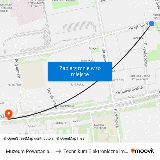 Muzeum Powstania Warszawskiego 01 to Technikum Elektroniczne im. Marcina Kasprzaka nr 36 map