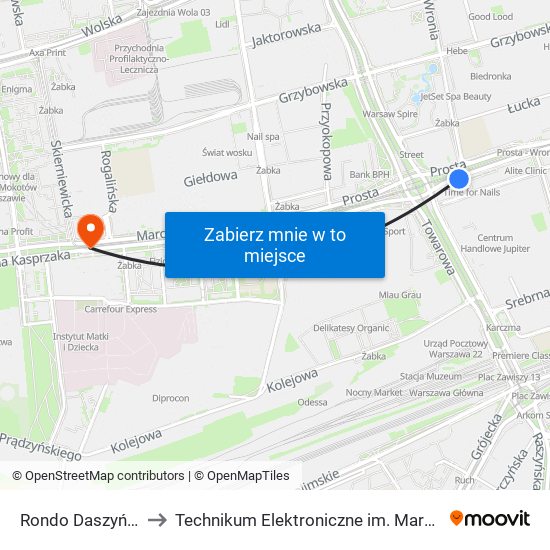 Rondo Daszyńskiego 01 to Technikum Elektroniczne im. Marcina Kasprzaka nr 36 map