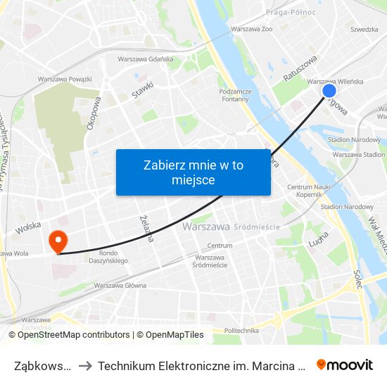 Ząbkowska 06 to Technikum Elektroniczne im. Marcina Kasprzaka nr 36 map