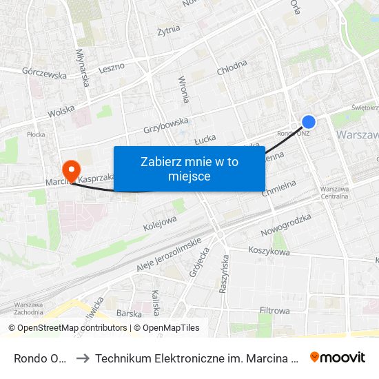 Rondo ONZ 05 to Technikum Elektroniczne im. Marcina Kasprzaka nr 36 map