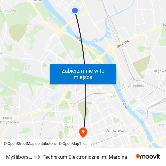 Myśliborska 06 to Technikum Elektroniczne im. Marcina Kasprzaka nr 36 map