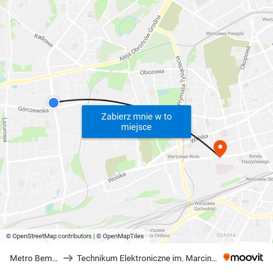 Metro Bemowo to Technikum Elektroniczne im. Marcina Kasprzaka nr 36 map