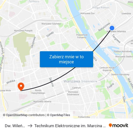 Dw. Wileński 09 to Technikum Elektroniczne im. Marcina Kasprzaka nr 36 map