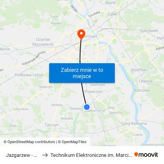 Jazgarzew - Szkoła 01 to Technikum Elektroniczne im. Marcina Kasprzaka nr 36 map