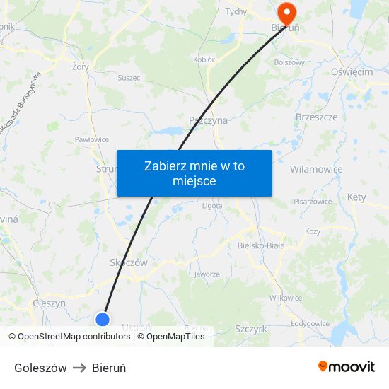 Goleszów to Bieruń map
