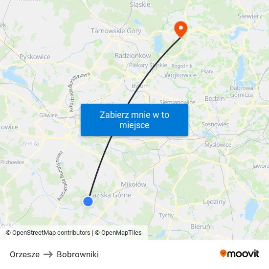 Orzesze to Bobrowniki map