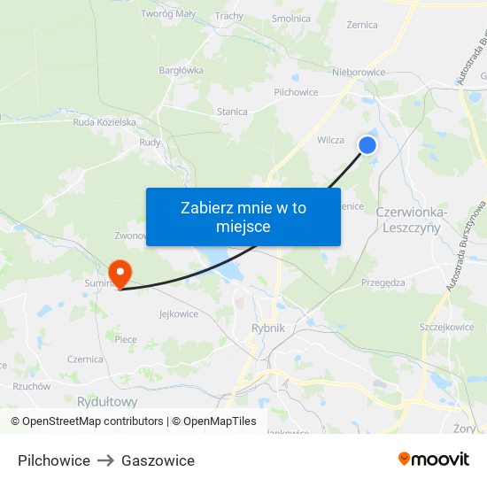 Pilchowice to Gaszowice map