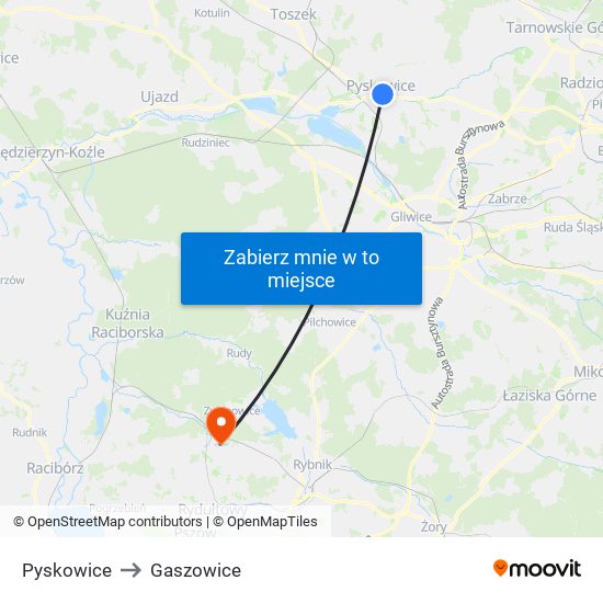 Pyskowice to Gaszowice map