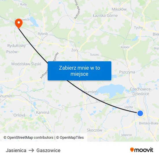 Jasienica to Gaszowice map