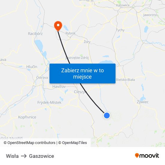 Wisła to Gaszowice map