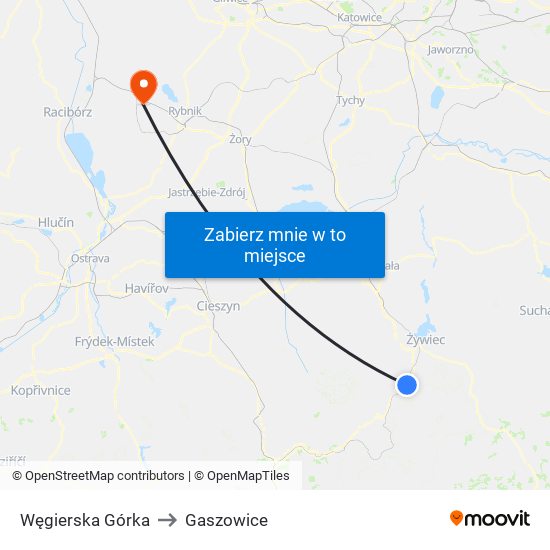 Węgierska Górka to Gaszowice map
