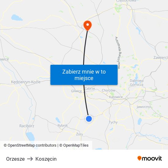 Orzesze to Koszęcin map