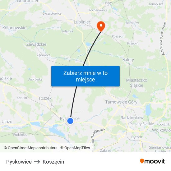 Pyskowice to Koszęcin map