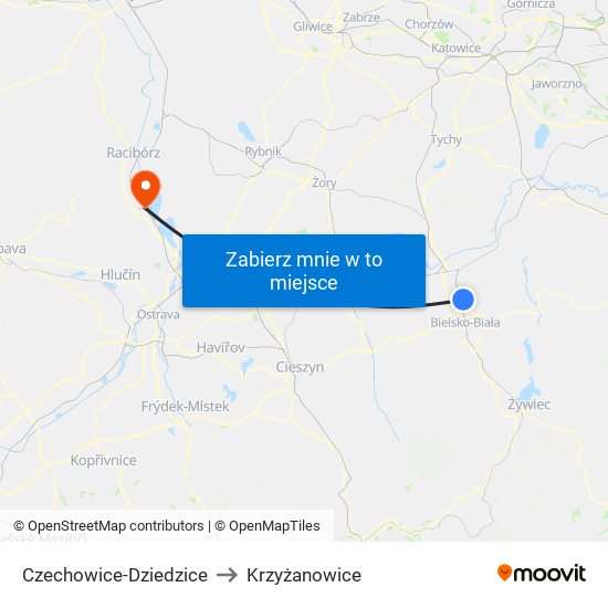 Czechowice-Dziedzice to Krzyżanowice map