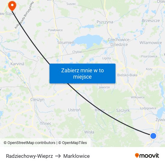 Radziechowy-Wieprz to Marklowice map