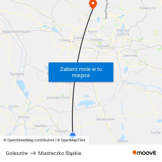 Goleszów to Miasteczko Śląskie map