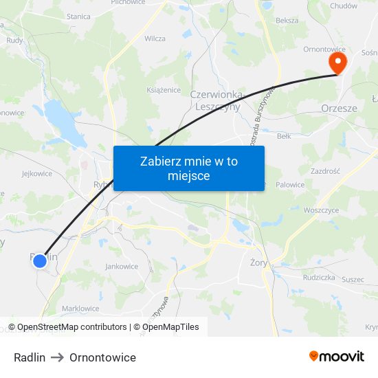 Radlin to Ornontowice map