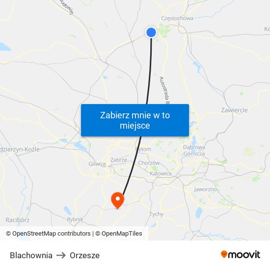 Blachownia to Orzesze map