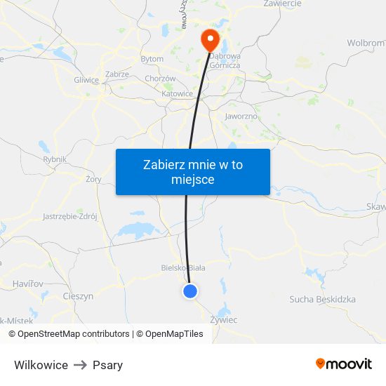 Wilkowice to Psary map
