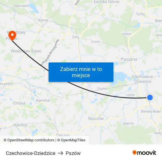 Czechowice-Dziedzice to Pszów map