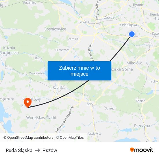 Ruda Śląska to Pszów map