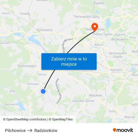 Pilchowice to Radzionków map