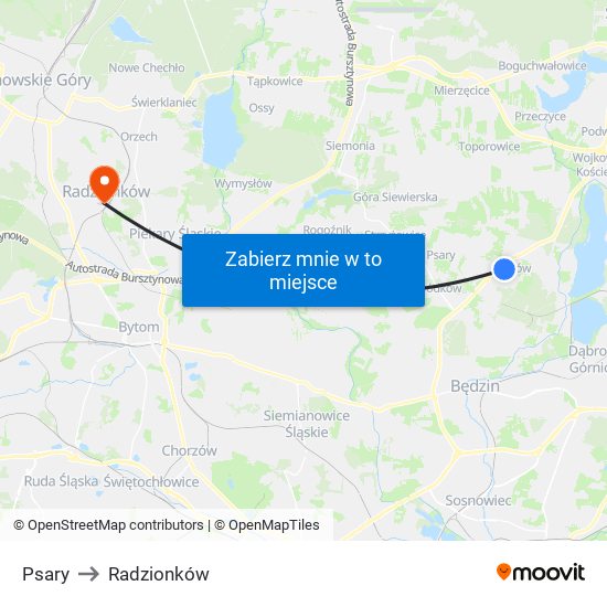 Psary to Radzionków map