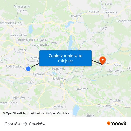 Chorzów to Sławków map